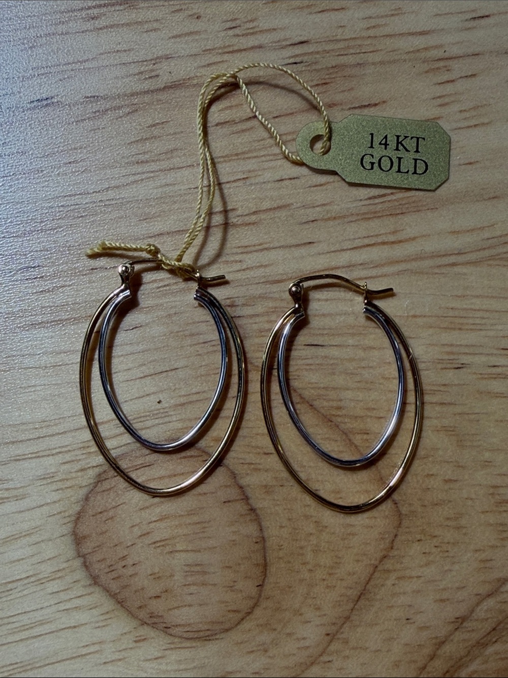 14KT Gold Double Oval Hoop Earrings Minimalist Vintage Fine Jewelry - Picture 3 of 4